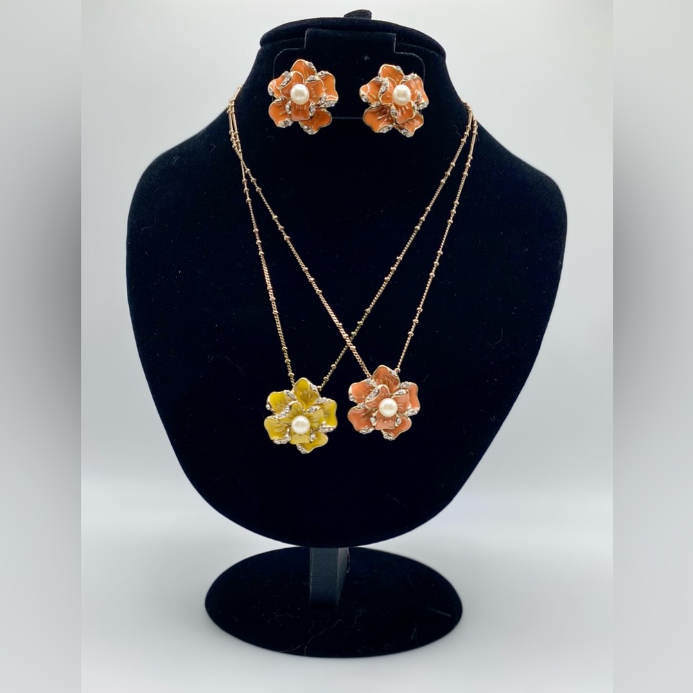 Vintage Signed RA Faux Pearl & Rhinestone Enamel Flower Cottagecore Jewelry Lot